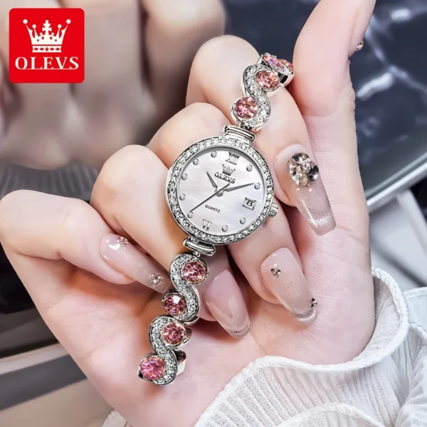 OLEVS 5633 Woman Watch Elegant Fashion Quartz Watch Diamond Bracelet Ladies Watch Original Automatic Date Waterproof Watch Reloj - Image 3