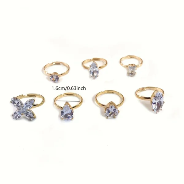 Summer Adjustable Women's Foot Ring Set Sparkling Rhinestone Heart-shaped Water Drop Shaped Foot Rings Beach Party Foot Jewelry - Image 4