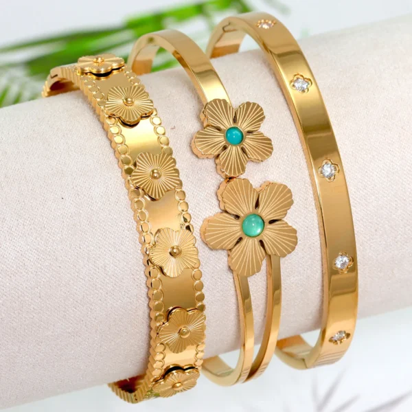 Stainless Steel Flower Bracelet for Women, Waterproof, Stackable, Daily Wear, Birthday Parties, Wedding Jewelry Gifts, Fashion - Image 2
