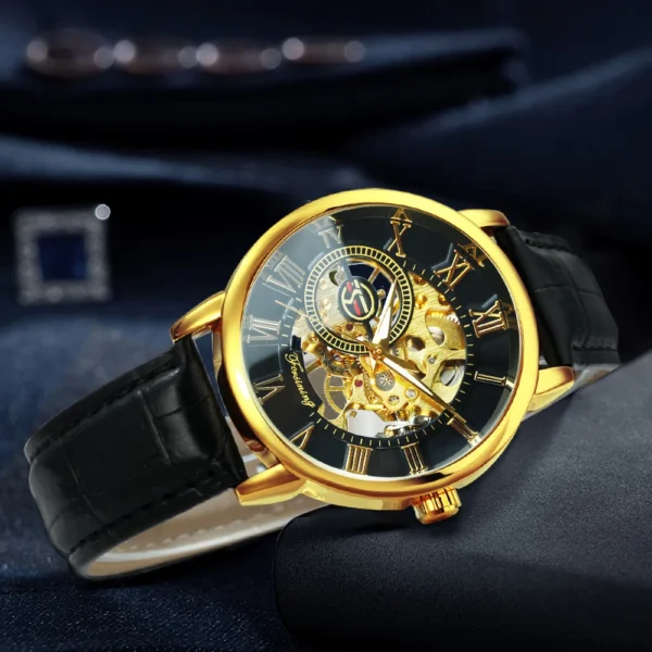 Classic Transparent Skeleton Mechanical Watch for Men Luminous Hands Luxury Brand Retro Mens Watches Leather Strap Forsining - Image 4