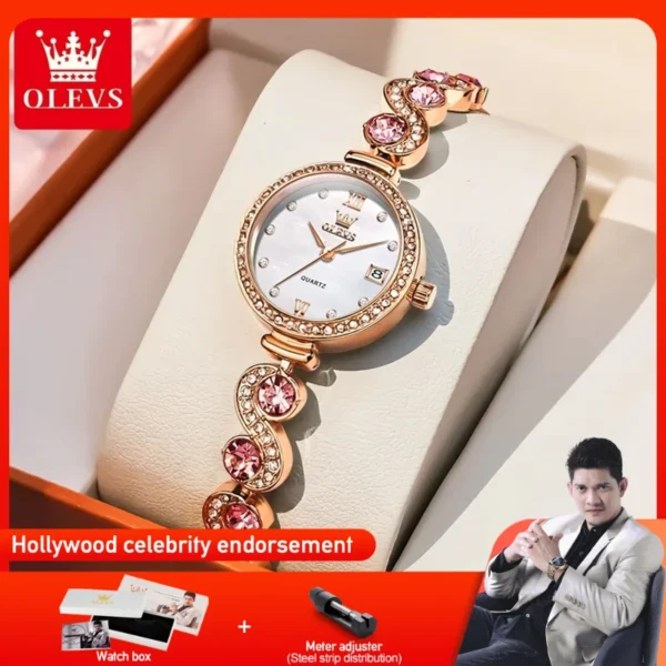 OLEVS 5633 Woman Watch Elegant Fashion Quartz Watch Diamond Bracelet Ladies Watch Original Automatic Date Waterproof Watch Reloj