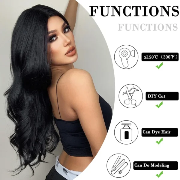 Fashion black brown synthetic wig in long curly hair full head set high temperature silk chemical fiber big wave head set - Image 4