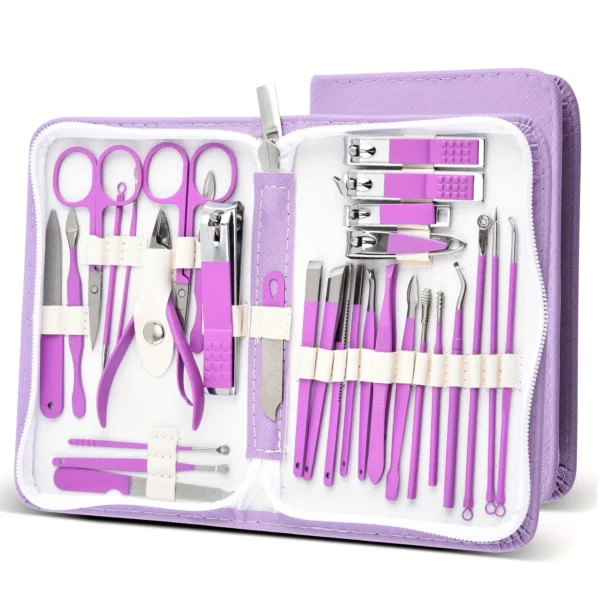 New Purple 30pcs Set, 30pcs Nail Clipper Set, Anti-Splash Fingernail Cutter Stainless Steel Manicure Scissors Cuticle - Image 3