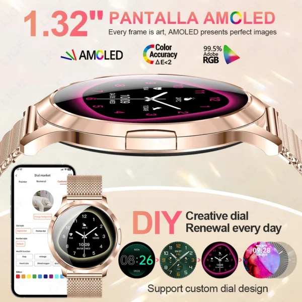 LIGE 2025 New Smart Watch For Women AMOLED Screen Watches IP68 Waterproof Heart Rate Monitor Ladies Smartwatch For Huawei Xiaomi - Image 3