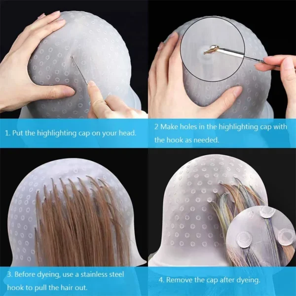 Silicone Cap for Scratches Hair Painting Hat for Scratches Silicone Meches Hair Coloring Hat for Highlighting Hood Hair Dye Cap - Image 4