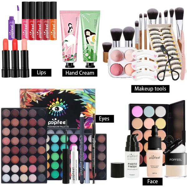 POPFEEL All-in-One Makeup Kit Gift Set with Eyeshadow Palette Foundation Lip Gloss Blush Brushes Eyeliner and More Beauty Gifts - Image 2