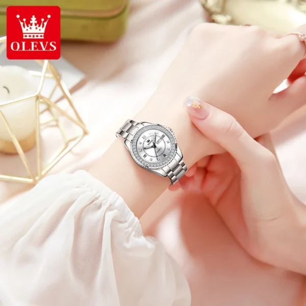 OLEVS Women's Watches Young Girl Fashion Elegant Original Quartz Famale Wristwatch Drill Ring Dial Date Week Waterproof Luminous - Image 3
