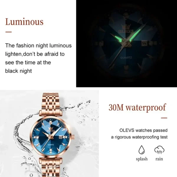 OLEVS 5536 Quartz Watch for Women Luxury Rhombus Gold Stainless Steel Waterproof Ladies Wristwatches Women Relojes Para Mujer - Image 6