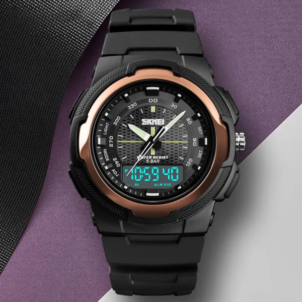 SKMEI Back Light Outdoor Sports Alarm Watch For Mens Military Stopwatch Date Week 5bar Waterproof Dual Time Display Wristwatches - Image 4