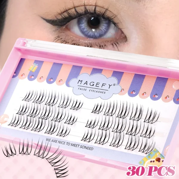 MAGEFY Transparent Plastic Individual Eyelashes Naturally Slim Crossed Lashes Cat Eye Lashes Cute Portable Suitable for Beginner