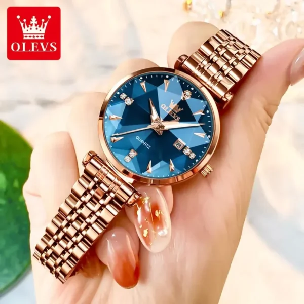 OLEVS 5536 Quartz Watch for Women Luxury Rhombus Gold Stainless Steel Waterproof Ladies Wristwatches Women Relojes Para Mujer
