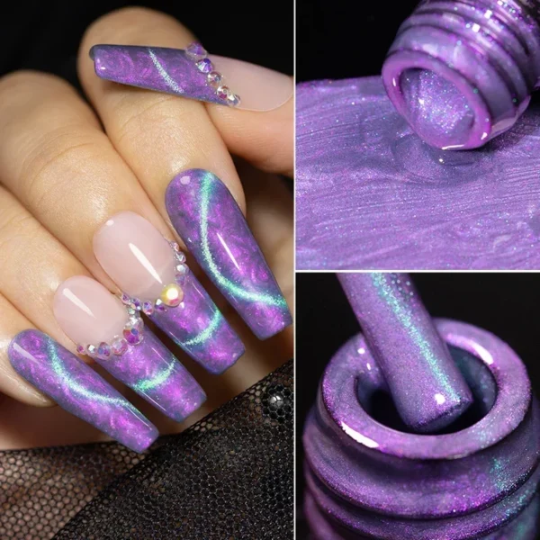 PUENTE 6Pcs Aurora Shell Thread Cat Magnetic Gel Polish Set With Magnet Glitter Pearl Cat Eye Gel Soak Off Nail Art Varnish Kit - Image 4