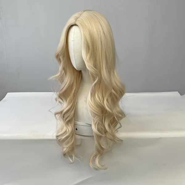 Blonde women's synthetic wig with large waves and long curly hair wig full head set Halloween cosplay daily dress wig - Image 4