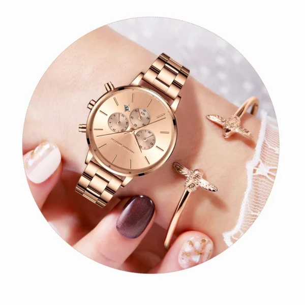 HANNAH MARTIN Luxury Watch 1101 Women Watch Fashion Waterproof Calendar Chronograph Quartz Steel Strip Watches for Women gift - Image 4