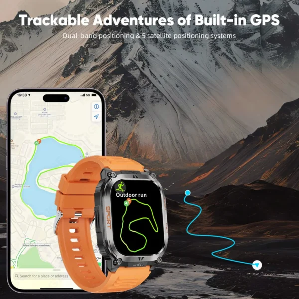 LIGE New 630mAh Battery GPS Smart Watch LED Flashlight Outdoor Sport Watch Compass Bluetooth Call 2.01" HD Screen Smartwatch Men - Image 2