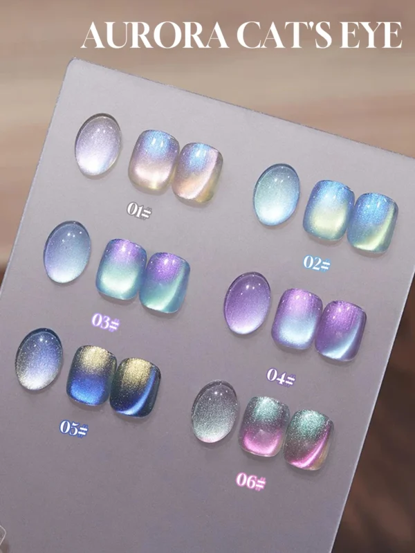 6PCS 2025 New Trendy Nail Art Fashion Phototherapy Iceland Aurora Blue-Green-Purple Cat Eye Gel Magnetic Powder Gold Nail Polish - Image 2