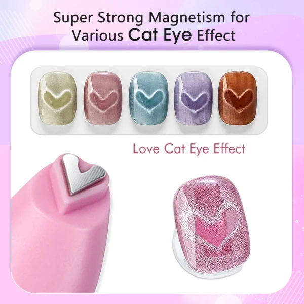 3 in 1 Nail Magnet Tool 3D Love Heart Cat Eye Nail Magnet Double Line Moon Snake Pattern French Nail UV Magnetic Stick Manicure - Image 2