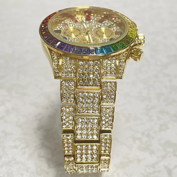 2022 Luxury Brand MISSFOX Gold Hip Hop Watches Men Fashion Rainbow Diamond Waterproof Smart Watch Full Steel Sports Clocks Male - Image 5