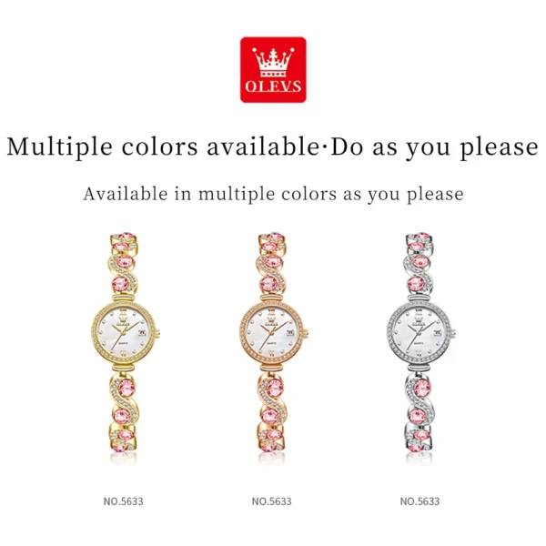 OLEVS 5633 Woman Watch Elegant Fashion Quartz Watch Diamond Bracelet Ladies Watch Original Automatic Date Waterproof Watch Reloj - Image 6