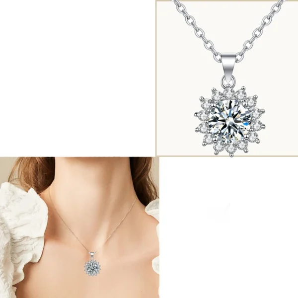 925 Sterling Silver Moissanite Sunflower Necklace Fashion Casual Luxury Design Mother's Birthday Gift for Women Annivers - Image 3