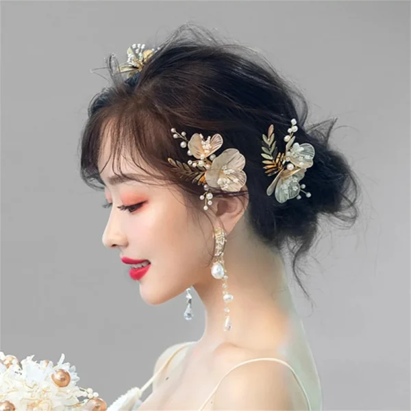 Flower Headband Pearl Crystal Hairband Earrings Elegant Party Tiara Crown Bridal Hair Jewelry Wedding Hair Accessories For Women - Image 6