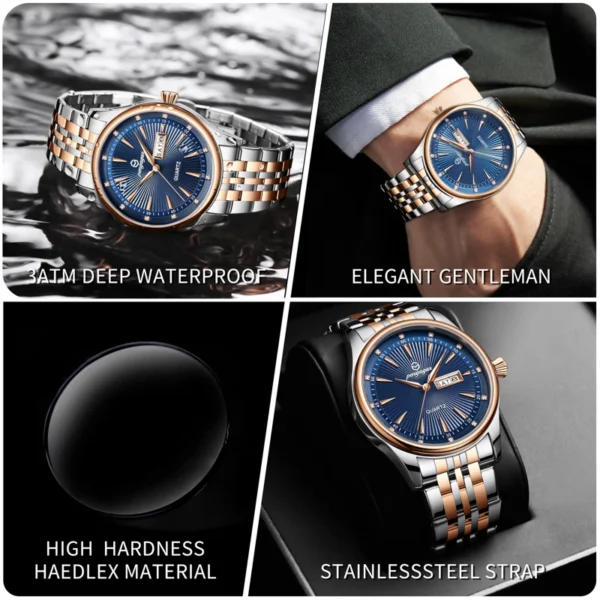 PENGAGAR Luxury Watch 2025 New Business Waterproof Male Clock Luminous DateStainless Steel Square Quartz Men Watch reloj hombre - Image 4