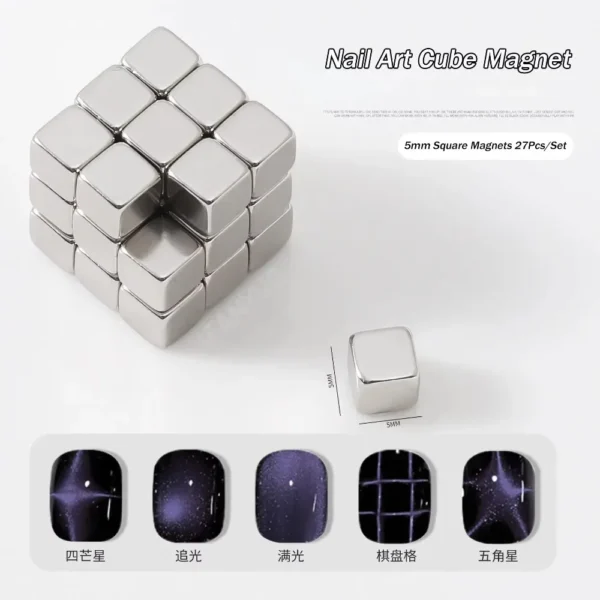 Multi-function Cube Magnet Nail Art Cat Eye Chessboard Starlight Nail UV Magnetic Attraction Magnets Set 27pcs Manicure DIY Tool - Image 3