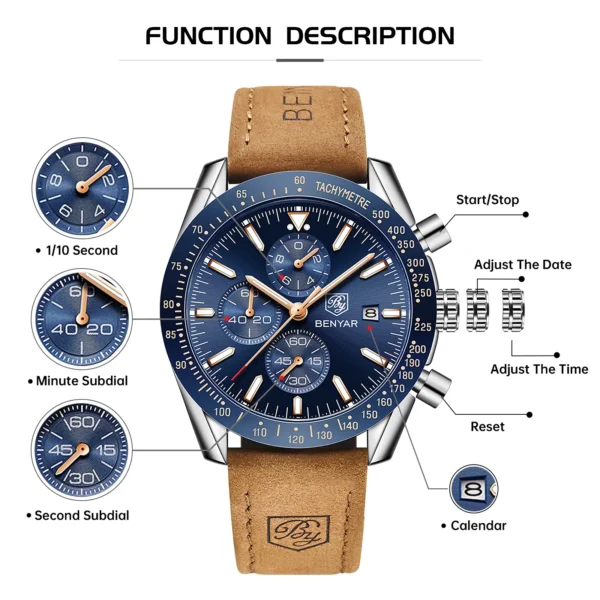 SAPPHERO Classic Quartz Men's Watch Chronicle Waterproof Men's Watch Leather Strap Business Casual Sports Clock - Image 6