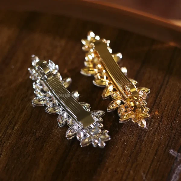 Hot-selling fashion temperament crystal flower spring clip women's metal horizontal clip one-line clip top clip hair accessories - Image 6