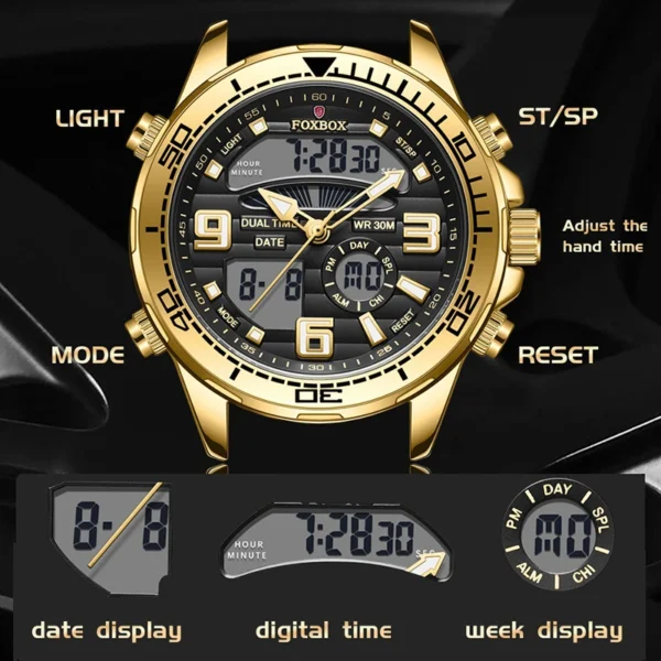 LIGE Top Luxury Watches Men FOXBOX LED Big Dial Military Mens Watch Stainless Steel Waterproof Quartz Wristwatches Reloj Hombre - Image 5