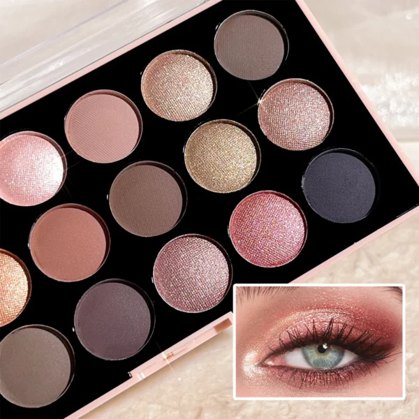 18-Color Eyeshadow Palette – Pearlescent, Matte, Fine Shimmer, Glitter, Earth Tones, Long-Lasting, High-Performance - Image 2