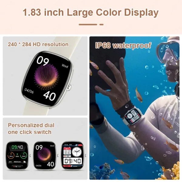 LIGE Waterproof Smart Watches Men 1.96 inch Reminder Bluetooth calling 350mAh Smartwatch Women 100+ Sport Mode Monitor Bracelet - Image 5