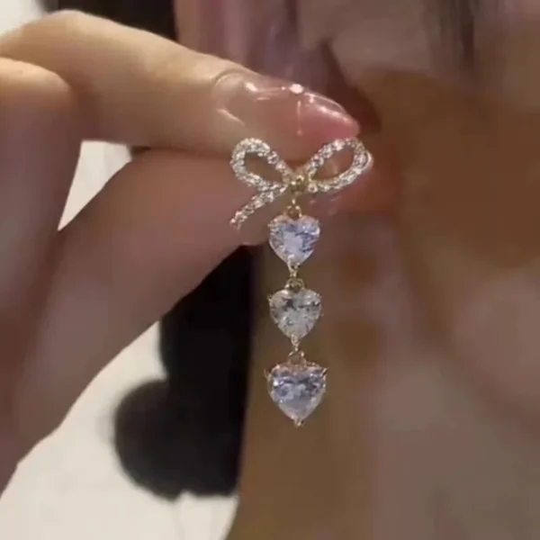Bow Zircon Love Long Tassel Stud Earrings for Women Fashion Personalized Daily Accessory Party Jewelry Birthday Anniversary Gift - Image 6
