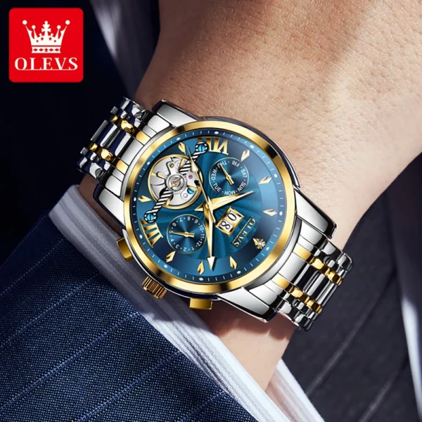 OLEVS 9965 Mens Watch Classic Hollow Out Automatic Mechanical Watch Original Movement Waterproof Luminous Calendar Year Moon - Image 4