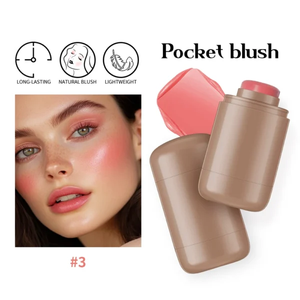 3-in-1Blush Stick Lasting Brightens Facial Cheek Stick Moisturizing Flash Lip Gloss Makeup Lip Gloss Face Rouge - Image 4