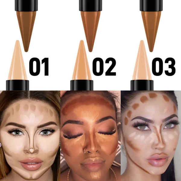 1PC Contour Stick Duo, Double-Eneed Highlight and Shadow Cream Waterproof Full Coverage Face Foundation Concealer Pen Long Lasti - Image 5