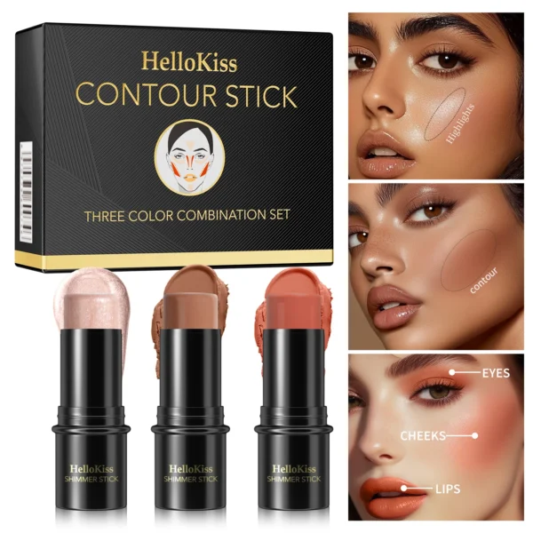 4pcs Contour Stick, Highlighter Stick, Blush Stick 4pcs Cream Contour Kit with Contour Brush, Create Face Contour, Non-greasy - Image 2