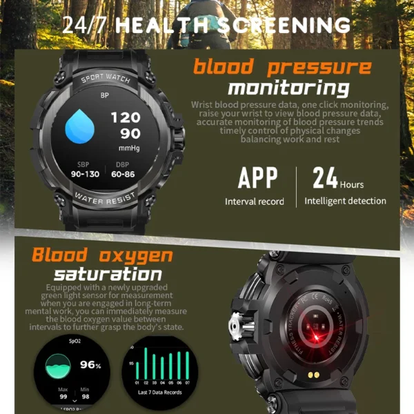 2025 New Men Smartwatch 1.5" HD Screen Military Watch Call IP68 Waterproof 100 Sport Modes Smart Watch with 600mAh Large Battery - Image 4