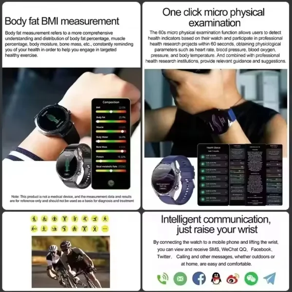 2025 New Micro Physical Examination Blood Lipids Uric Acid Blood oxygen Smart Watch Men ECG+PPG Clock Bluetooth call Smart watch - Image 6