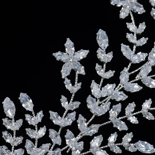Luxury Bridal Headpiece Wedding Hair Clips Cubic Zirconia Leaf Bride Tiaras Headband Women Prom Bride Hair Pieces Headdress - Image 6