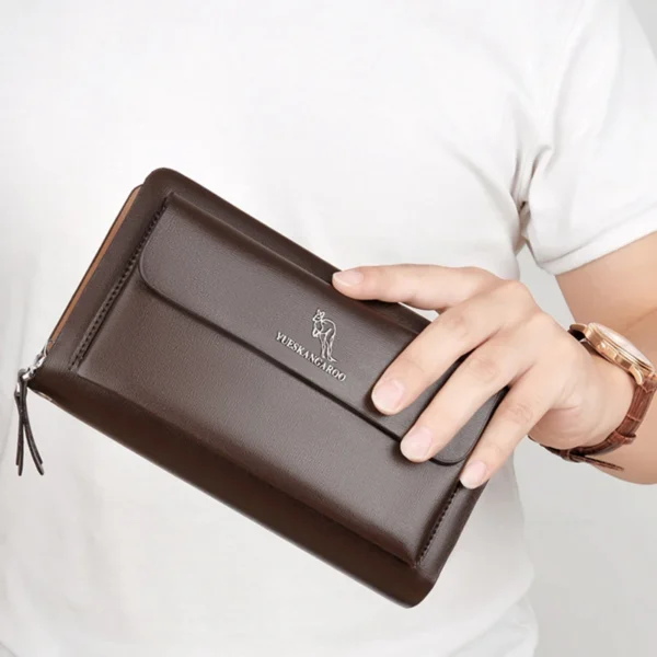 Leather Clutch Bag for Man Zipper Wallet Passcard Fashion Luxury Handbag Square Card Holder Phone Pouch Hand Porter Bag Male - Image 2