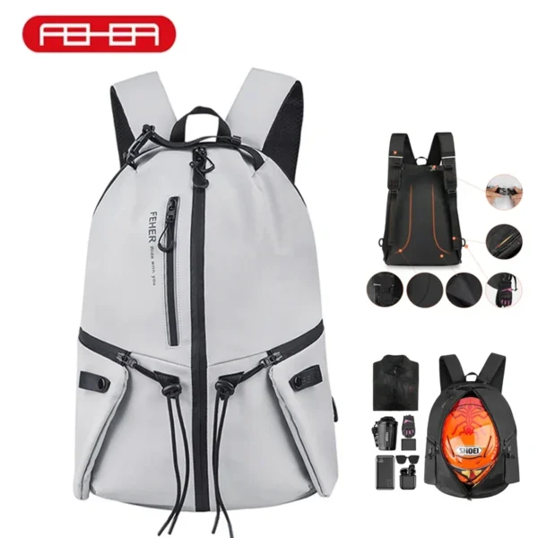 FEHER Motorcycle Backpack Waterproof Commuter Helmet Backpack 37L Large Capacity Multi-functional 900D Oxford Cloth Backpack - Image 2