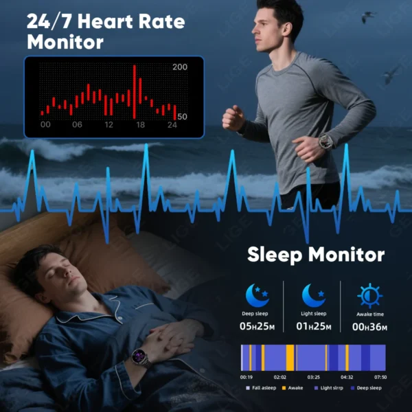 LIGE New Smart Watch Men 800mAh Battery Ultra Long Standby Time Bluetooth Call 1.75" AMOLED Display Sport Fitness Smartwatch Men - Image 3
