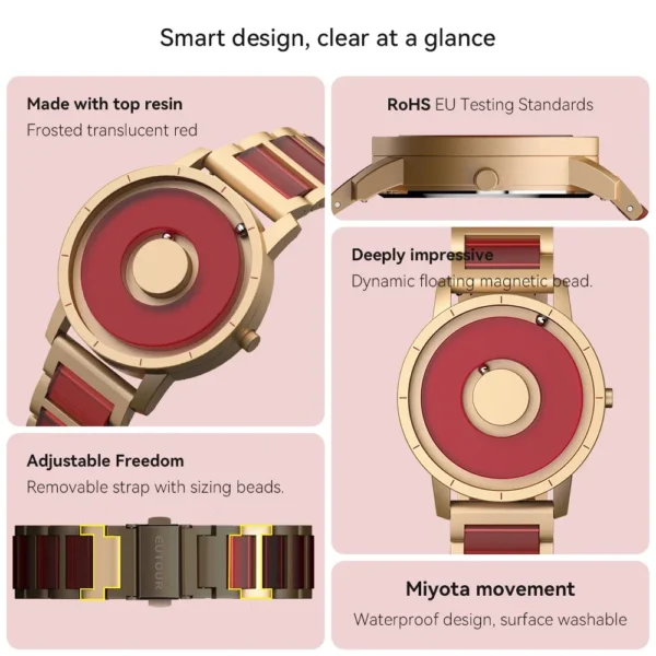 EUTOUR 2025 Spring Arrival Red White Concept Jewelry Watch Resin Material Grace Lady Girl Elegant E059 Magnet Watch Bracelet - Image 3