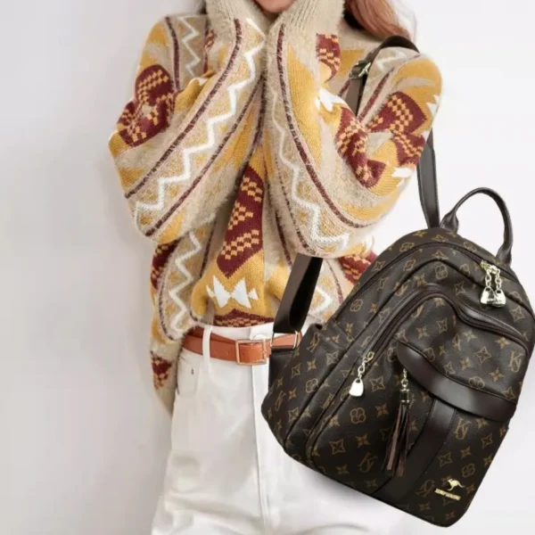 Ladies Backpack Designer High Quality Pu Leather Women Bag Luxury Printed Tassels School Bags Large Capacity A4 Backpacks Sac - Image 3