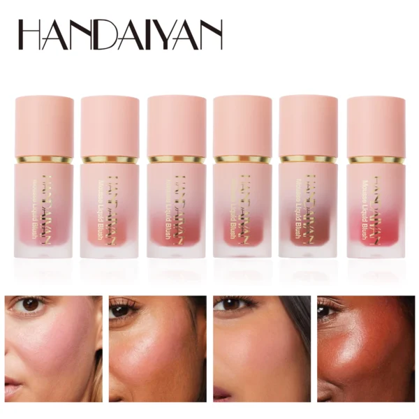 HANDAIYAN 6 Colour Matte Liquid BlushEasy to apply long lasting waterproof blush sponge brush head - Image 3