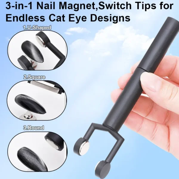 Nail Magnet Tool, Y Shape Nail Magnet Pens for Nail Cat Eye Double Head UV Gel Polish Nail Art Tool Effect Manicure Magnet Stick - Image 6