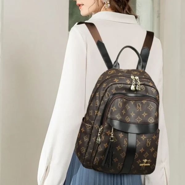 Ladies Backpack Designer High Quality Pu Leather Women Bag Luxury Printed Tassels School Bags Large Capacity A4 Backpacks Sac - Image 4