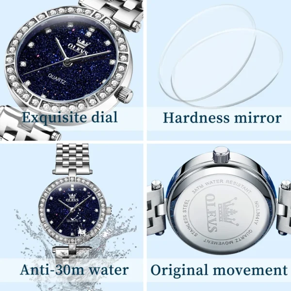 OLEVS 3641 Womens Watch Elegant Simple Quartz Watch Zircon Scale Waterproof Luminous Starry Dial Ladies Watch Gifts Original - Image 5