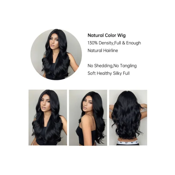 Fashion black brown synthetic wig in long curly hair full head set high temperature silk chemical fiber big wave head set - Image 5